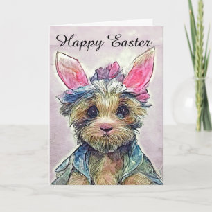 Happy Easter Yorkie with Bunny Ears Card