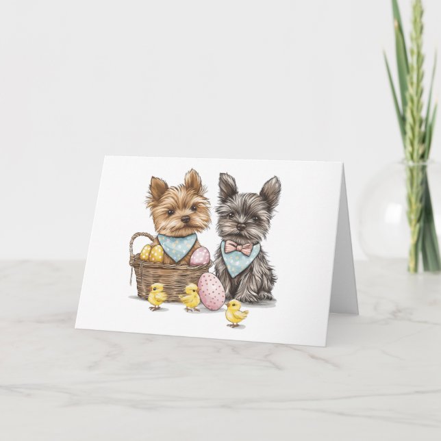Happy Easter Yorkshire Terrier Dogs Card (Front)