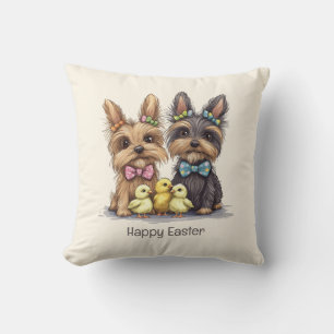 Happy Easter Yorkshire Terrier Dogs Cushion