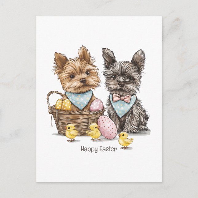 Happy Easter Yorkshire Terrier Dogs Postcard (Front)