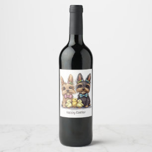 Happy Easter Yorkshire Terrier Dogs Wine Label