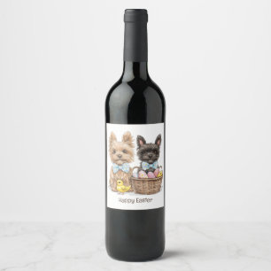 Happy Easter Yorkshire Terrier Dogs Wine Label