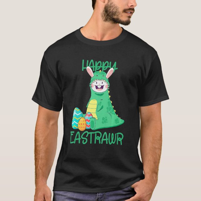 Happy Eastrawr Easter Bunny With Trex Dinosaur Egg T-Shirt (Front)