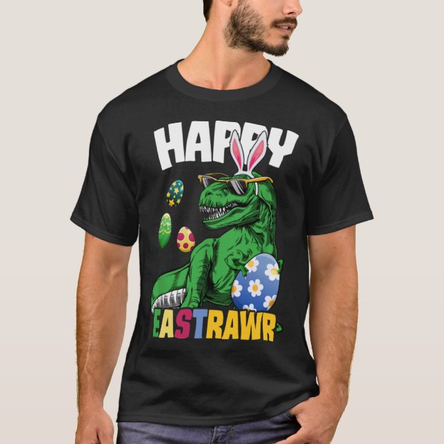 Happy Eastrawr Rex Dinosaur Easter Bunny Egg Costu T-Shirt (Front)