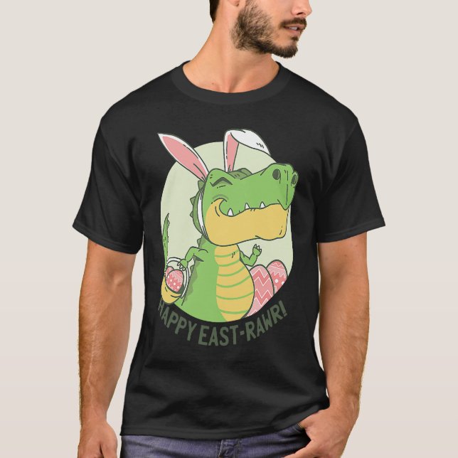 Happy Eastrawr Rex Dinosaur Easter Bunny Egg Costu T-Shirt (Front)