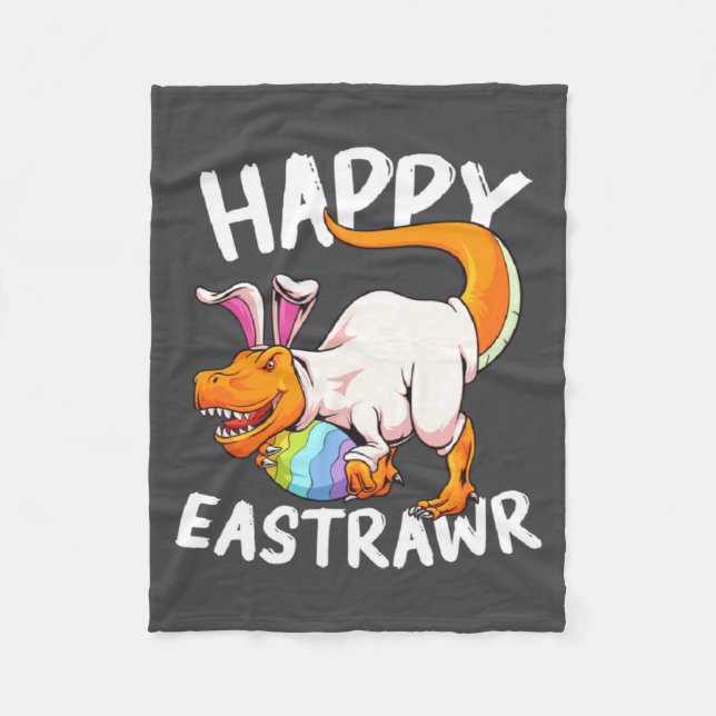 Happy Eastrawr Rex Easter Rex Dinosaur Bunny Kid D Fleece Blanket (Front)