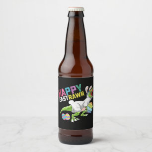 Happy Eastrawr T Rex Dinosaur Easter Bunny Egg Beer Bottle Label