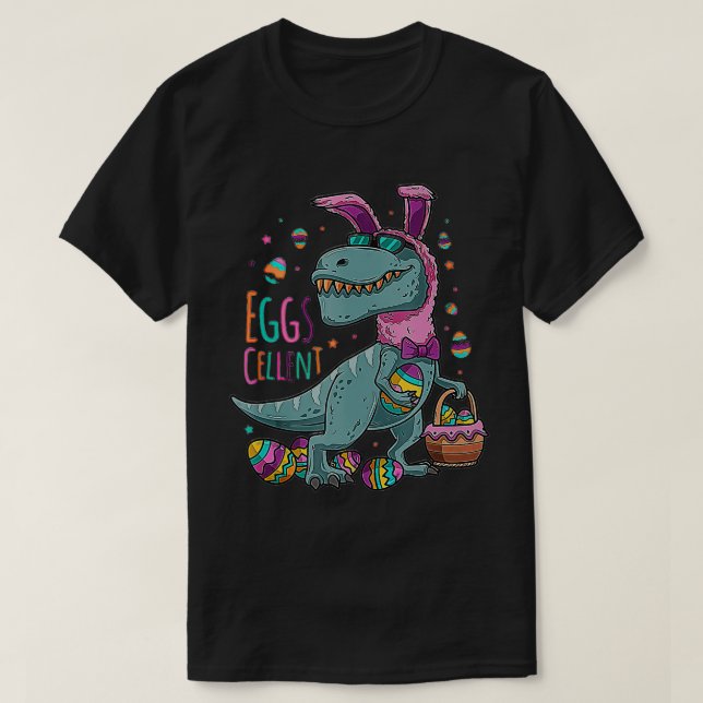 Happy Eastrawr T Rex Dinosaur Easter Bunny Egg Cel T-Shirt (Design Front)