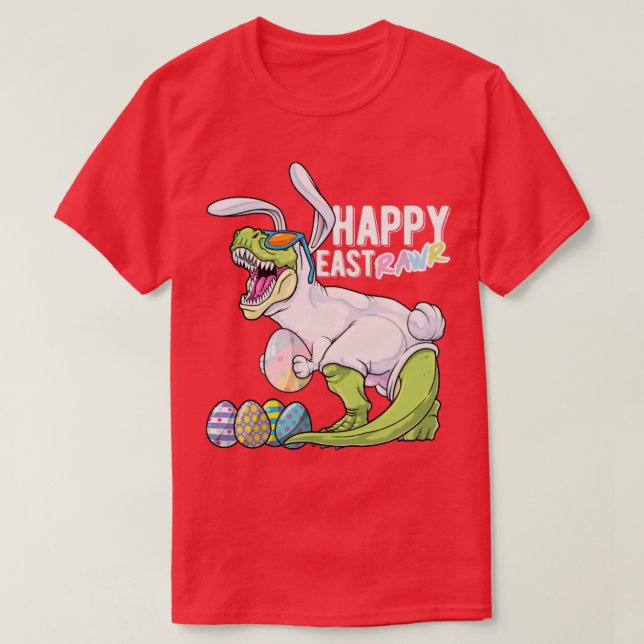 Happy Eastrawr T Rex Dinosaur Easter Bunny Egg Cos T-Shirt (Design Front)