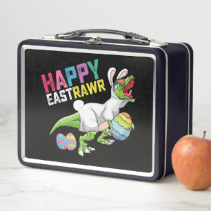Happy Eastrawr T Rex Dinosaur Easter Bunny Egg Metal Lunch Box