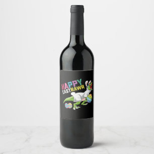 Happy Eastrawr T Rex Dinosaur Easter Bunny Egg Wine Label