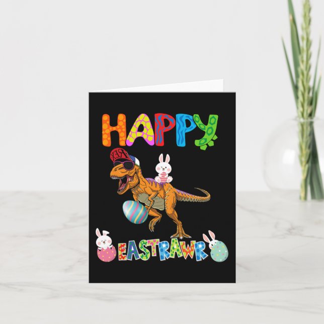 Happy Eastrawr T Rex Easter Bunny Dinosaur Eggs Bo Card (Front)