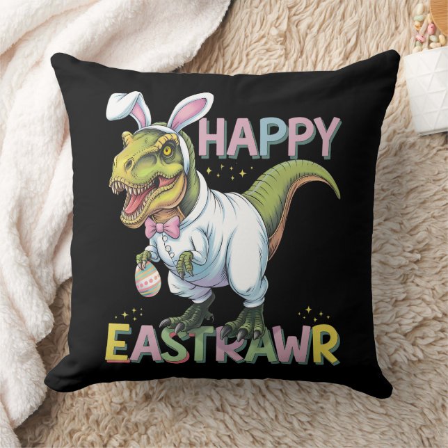 Happy Eastrawr T Rex Easter Dinosaur Bunny Egg Cushion (Blanket)