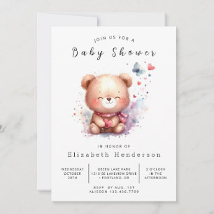Happy Editable Bear Baby Shower  Invitation