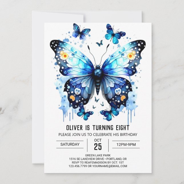 Happy Editable Butterfly Boy Birthday Invitation (Front)