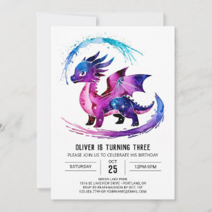 Happy Editable Dragon Digital Boy Birthday Invitation