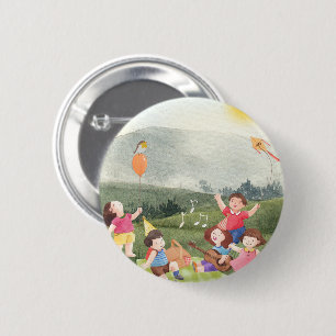 Happy Editable Picnic Birthday Kids Garden Farm  6 Cm Round Badge
