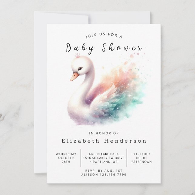 Happy Editable Swan Baby Shower Invitation (Front)