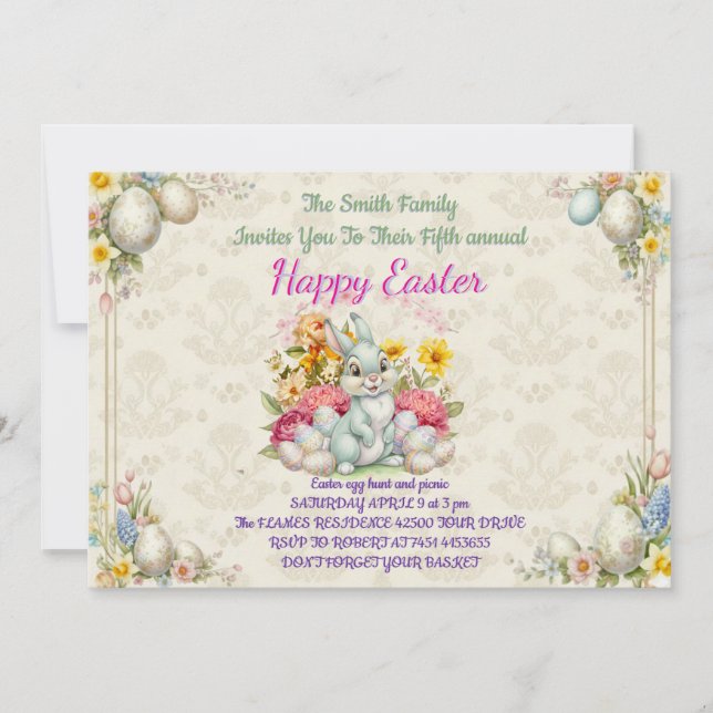 Happy Eeaster Cute Bunny Invitation (Front)