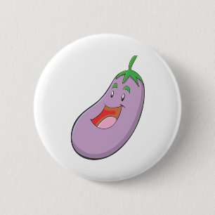 Happy Eggplant Vegetable Cartoon 6 Cm Round Badge