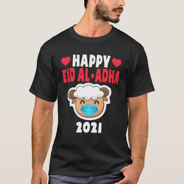 Happy Eid Al Adha 2021 Cute Sheep Wearing Mask Kid T-Shirt (Front)