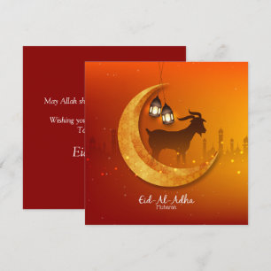 Happy Eid Al Adha Mubarak Orang White Goat Islamic Holiday Card