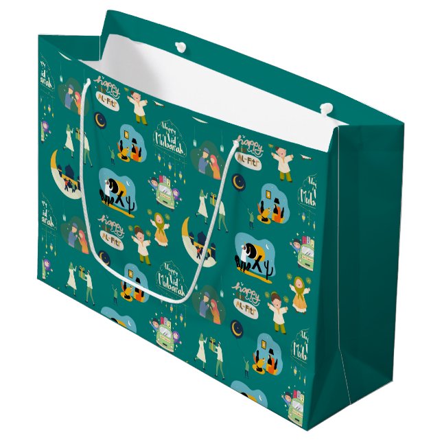 Happy Eid Al-Fitr Mubarak Large Gift Bag (Front Angled)