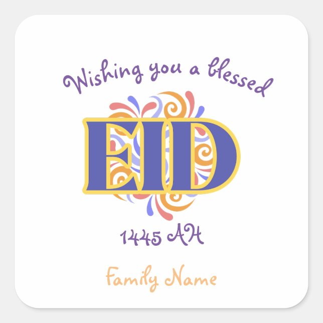 Happy Eid Custom Square Sticker (Front)