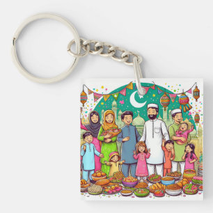 Happy Eid Family Funny Celebrating Design Key Ring