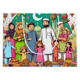 Happy Eid Family Funny Celebrating Design Large Gift Bag