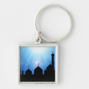 Happy Eid Mosque with Sunrays Key Ring