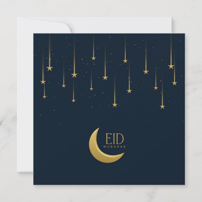 Happy Eid Mubarak Crescent Star Gold Blue  Holiday Card (Front)