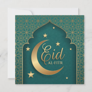 Happy Eid Mubarak Crescent Stars Arabic Pattern Holiday Card