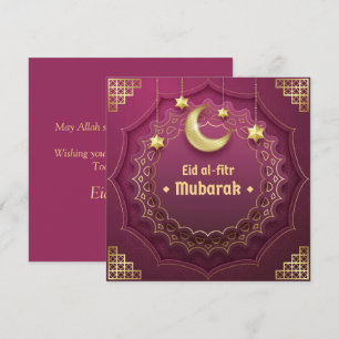 Happy Eid Mubarak Cresent Star Gold Purple Holiday Card