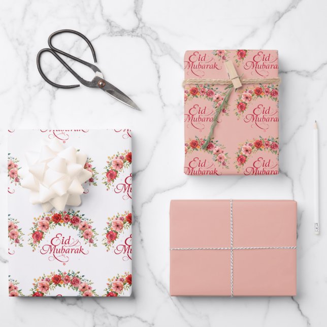 Happy Eid  Mubarak Floral Wrapping Paper  (Front)