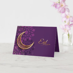 Happy Eid Mubarak Golden Crescent Confetti Purple Card
