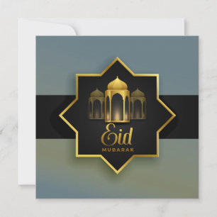 Happy Eid Mubarak Star Gold black Blue  Holiday Card