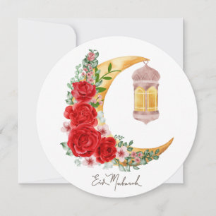 Happy Eid Rose Floral Cresent Islamic Lantern Holiday Card