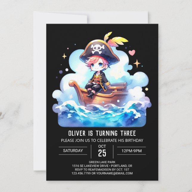 Happy Elegant Pirate Birthday Invitation (Front)