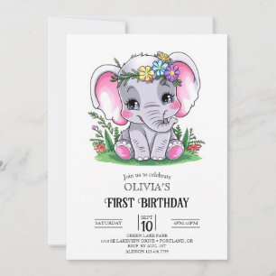 Happy Elephant 1st Birthday Digital Invitation