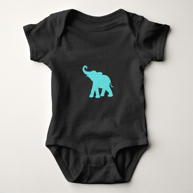 Happy Elephant-Art Green Pattern Cute Baby Bodysuit (Front)