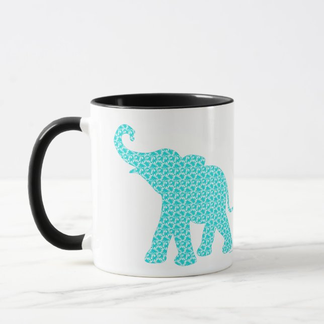 Happy Elephant-Art Green Pattern Modern Mug (Left)