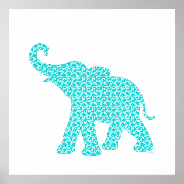 Happy Elephant Art Green Pattern Modern Poster (Front)