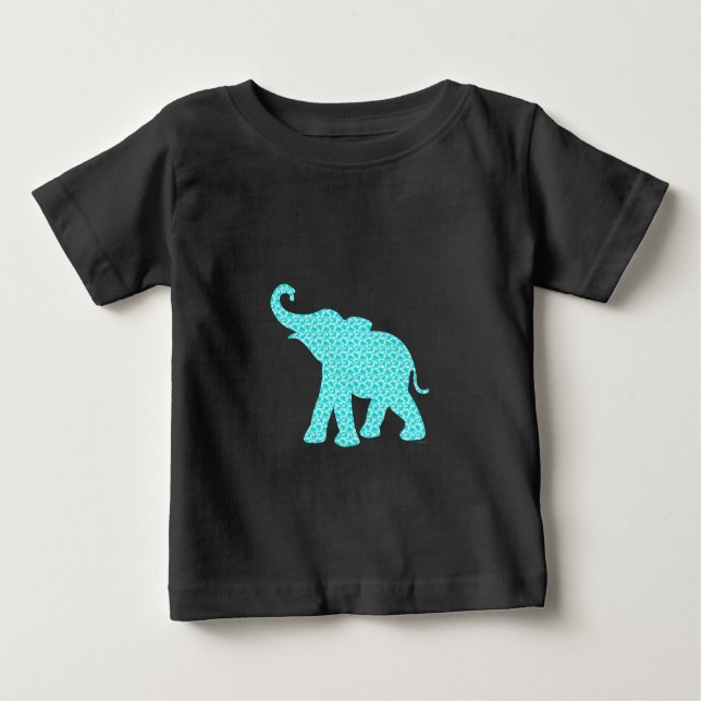 Happy Elephant-Art Pattern Black Baby T-Shirt (Front)