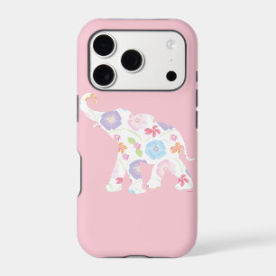 Happy Elephant Art Pattern Flower Cute Unique Pink