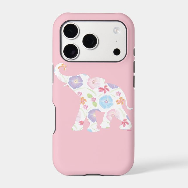 Happy Elephant Art Pattern Flower Cute Unique Pink (Back)