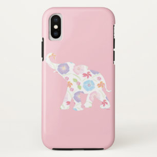 Happy Elephant Art Pattern Flower Cute Unique Pink iPhone XS Case