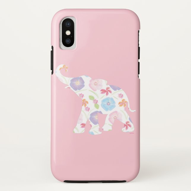 Happy Elephant Art Pattern Flower Cute Unique Pink Case-Mate iPhone Case (Back)
