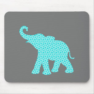 Happy Elephant Art Turquoise Pattern Modern Mouse Mat