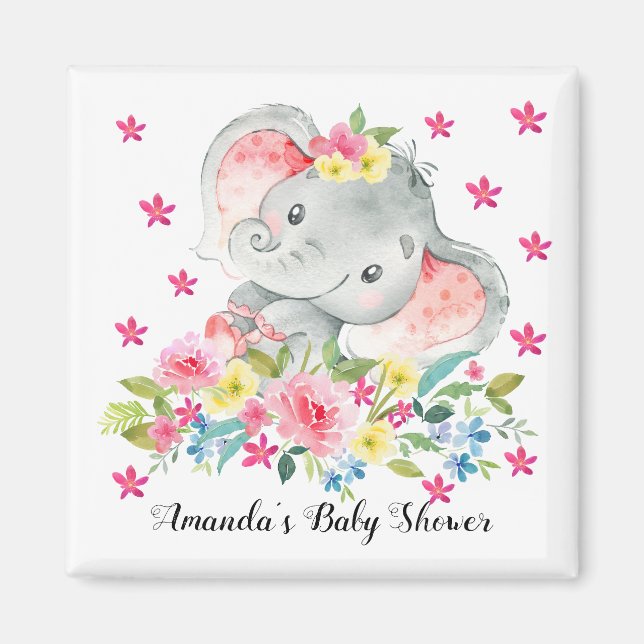 Happy Elephant Baby Girls Shower Favour Magnet (Front)